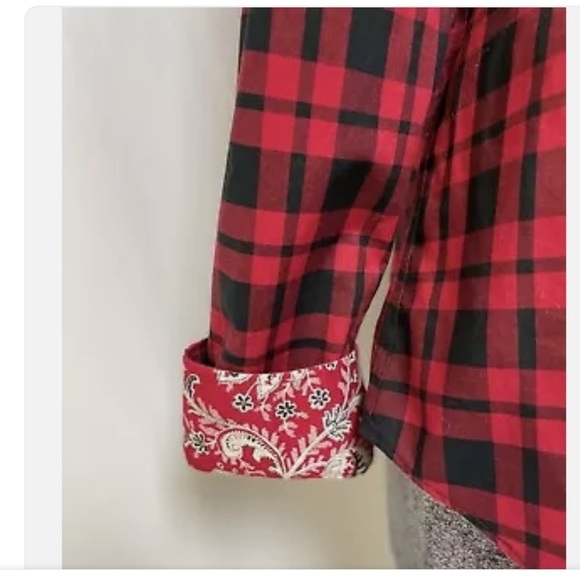 ⭐️Chaps,Ralph Lauren,Top Buffalo Plaid,No-Iron Blouse,Paisley Trim Shirt,Size XL - Picture 4 of 15